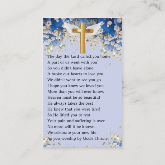 フローラカスタム写真葬儀祈りの言葉カード 名刺 (裏面)