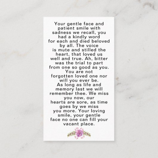 フローラカスタム写真葬儀記念祈りの言葉カード 名刺 (裏面)