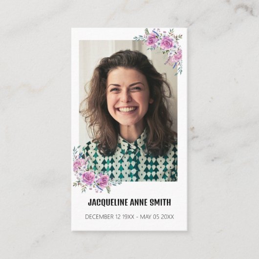 フローラカスタム写真葬儀記念祈りの言葉カード 名刺 (正面)