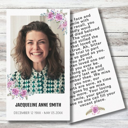 フローラカスタム写真葬儀記念祈りの言葉カード 名刺