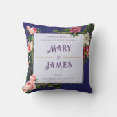 フローラカスタム文字結婚のアニバーサリーギフトブルー クッション (正面)