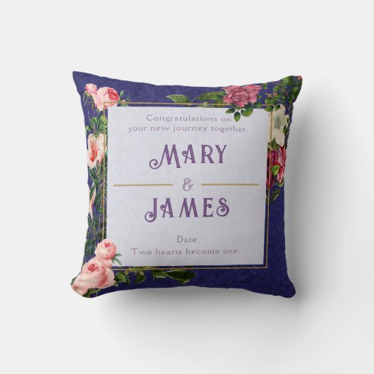 フローラカスタム文字結婚のアニバーサリーギフトブルー クッション (正面)