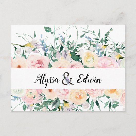 フローラカスタム新郎新婦の名前日付を保存 ポストカード (正面)