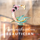 フローラカスタムC文字の水の色の葉モノグラム ウィンドウサイン (シート2)