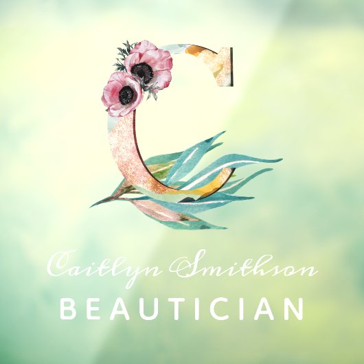 フローラカスタムC文字の水の色の葉モノグラム ウィンドウサイン (シート3)