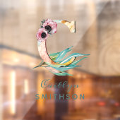 フローラカスタムC文字の水の色の葉モノグラム ウィンドウサイン (シート2)