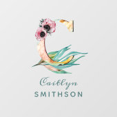 フローラカスタムC文字の水の色の葉モノグラム ウィンドウサイン (シート)