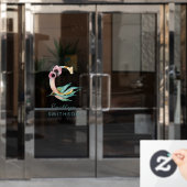 フローラカスタムC文字の水の色の葉モノグラム ウィンドウサイン (オフィスドア)