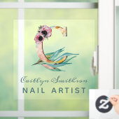 フローラカスタムC文字の水の色の葉モノグラム ウィンドウサイン (ホーム)