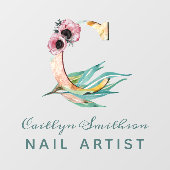 フローラカスタムC文字の水の色の葉モノグラム ウィンドウサイン (シート)