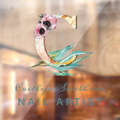 フローラカスタムC文字の水の色の葉モノグラム ウィンドウサイン (シート2)