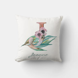 フローラカスタムJ文字の水の色の葉モノグラム クッション