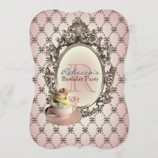 フローラカップケーキヴィンテージ誕生パーティー 招待状