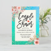 フローラカップルのシャワー/ブライダルシャワーティール(緑がかった色)金ゴールドドット 招待状 (スタンド正面)