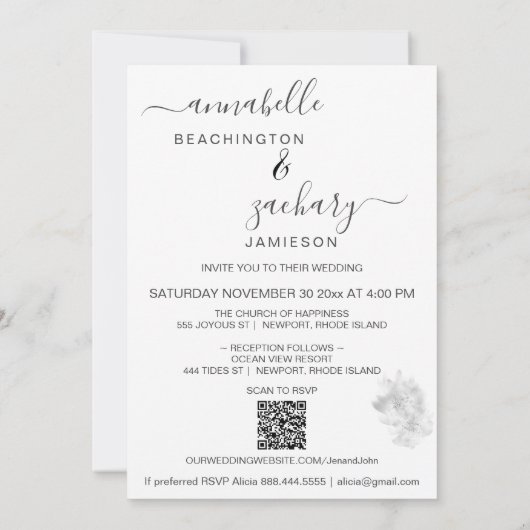 *~*フローラカップル写真RSVP + QR AR6結婚のInv 招待状 (裏面)