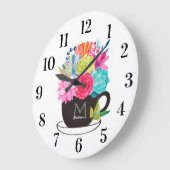 フローラカップレッドピンクホワイトキッチン ラージ壁時計 (傾斜)