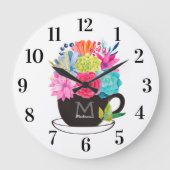 フローラカップレッドピンクホワイトキッチン ラージ壁時計 (正面)