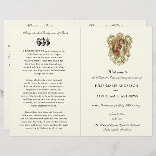 フローラカトリックのラテン質量結婚式 プログラム (正面/裏面)