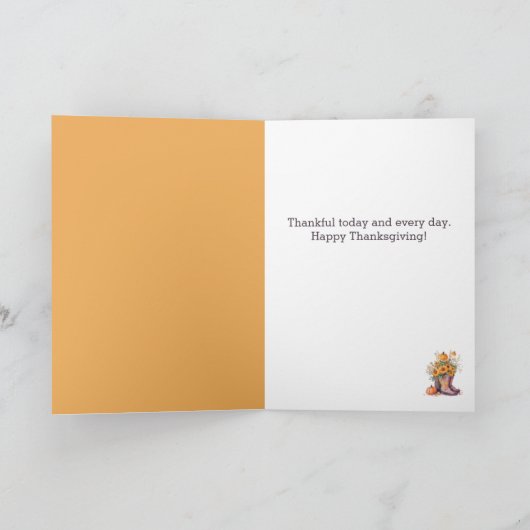 フローラカボチャのカウボーイブーツ感謝祭の娘 カード (内部)