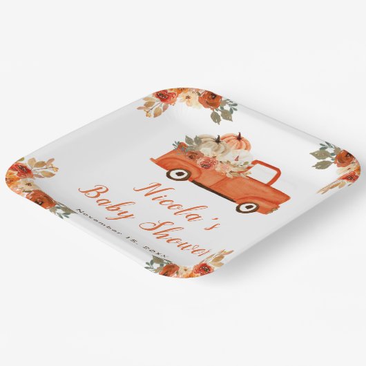 フローラカボチャのトラック赤ちゃんシャワー ペーパープレート (傾斜あり)