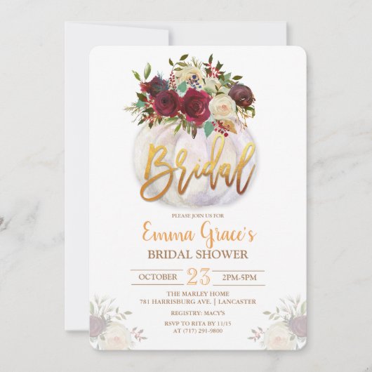 フローラカボチャのブライダルシャワーへの招待 招待状 (正面)