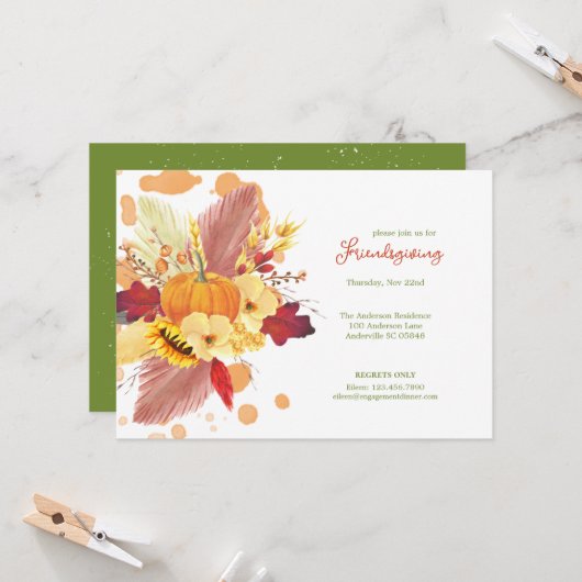 フローラカボチャの友情と感謝祭 招待状 (正面/裏面インサイチュ)