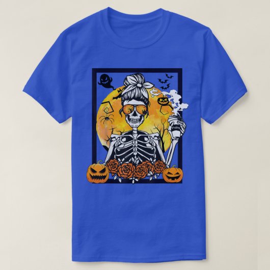 フローラカボチャの骨格乱雑なパン飲みコーヒー Tシャツ (デザイン正面)