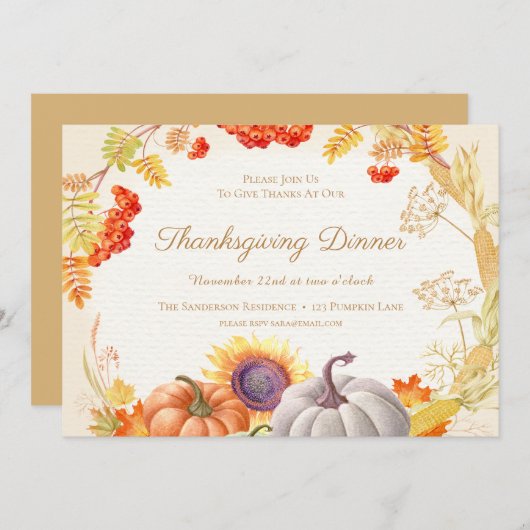 フローラカボチャひまわり感謝祭ディナー 招待状 (正面/裏面)