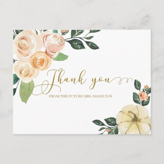 フローラカボチャ秋ブライダルシャワーサンキューユー ポストカード (正面)