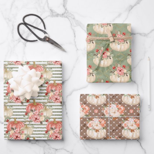 フローラカボチャ赤ちゃんシャワーガールバースデーパーティー ラッピングペーパーシート (正面)