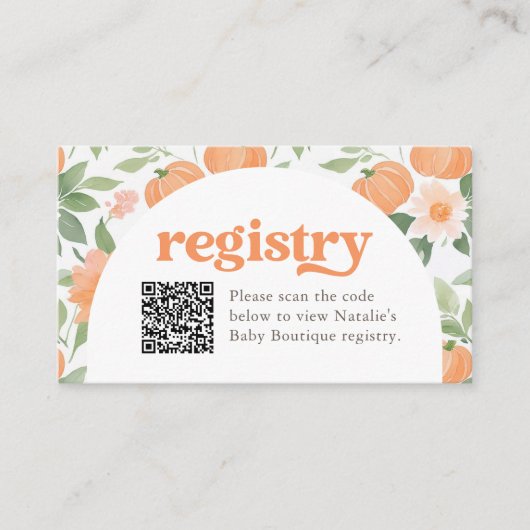 フローラカボチャ赤ちゃんシャワー登録カード エンクロージャーカード (正面)