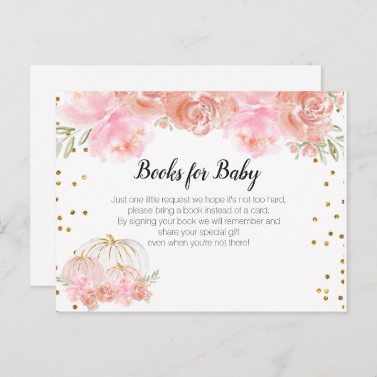 フローラカボチャ赤ちゃんシャワー – 本の付属品を持って来る インビテーションポストカード (正面/裏面)