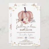 フローラカボチャ赤ちゃんシャワー、秋素朴、秋 招待状 (正面/裏面)