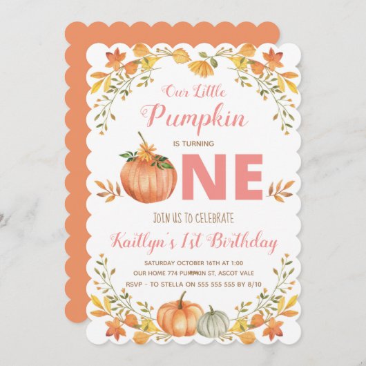 フローラカボチャ1st誕生日パーティの招待状 招待状 (正面/裏面)