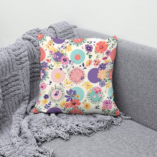 フローラカラフルと幾何学的ヴィンテージボホパターン クッション