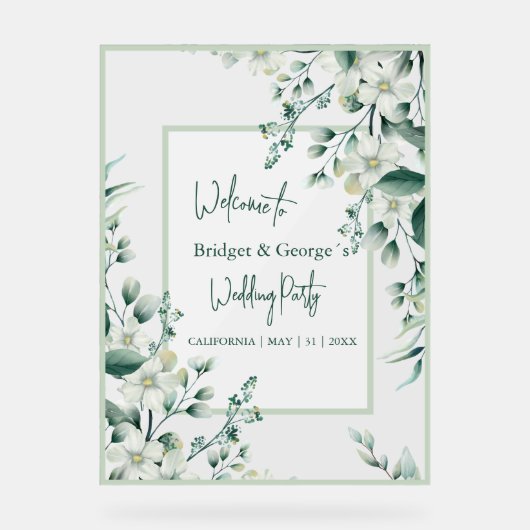 フローラカラフルの緑が霜で結婚覆われた アクリルサイン (正面)