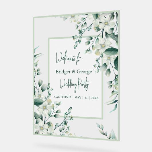 フローラカラフルの緑が霜で結婚覆われた アクリルサイン (傾斜)