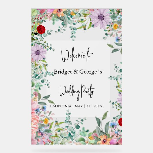 フローラカラフルの緑が霜を結婚降ろした アクリルサイン (正面)