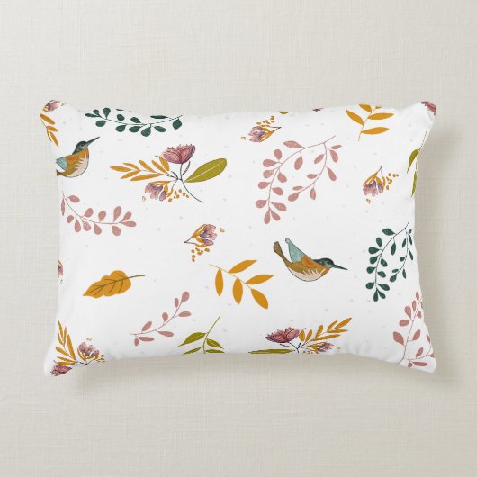 フローラカラフルの背景にある鳥 アクセントクッション (正面)