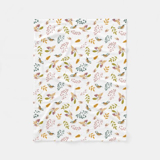 フローラカラフルの背景にある鳥 フリースブランケット (正面)