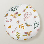 フローラカラフルの背景にある鳥 ラウンドクッション (裏面)
