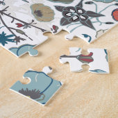 フローラカラフルめでたい青オレンジ色の花模様 ジグソーパズル (側面)