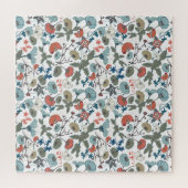 フローラカラフルめでたい青オレンジ色の花模様 ジグソーパズル (横)