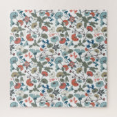 フローラカラフルめでたい青オレンジ色の花模様 ジグソーパズル (縦)