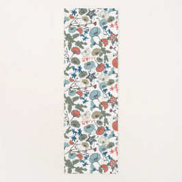 フローラカラフルめでたい青オレンジ色の花 ヨガマット