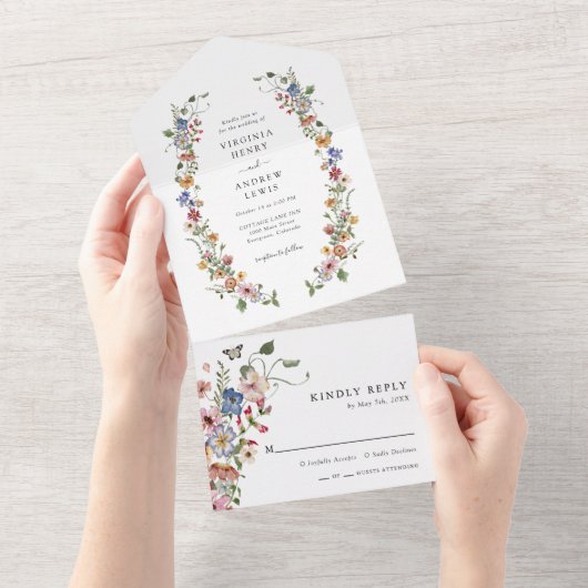 フローラカラフルをすべて1つの招待状 オールインワン招待状 (貼ってはがせる)