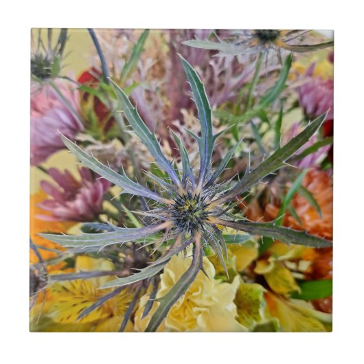 フローラカラフルアザミと花の写真 タイル (正面)
