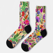 フローラカラフルイラストレーション花プリント模様 ソックス (左)