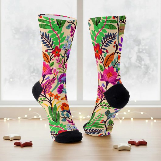 フローラカラフルイラストレーション花プリント模様 ソックス