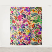 フローラカラフルイラストレーション花プリント模様 タペストリー (正面)